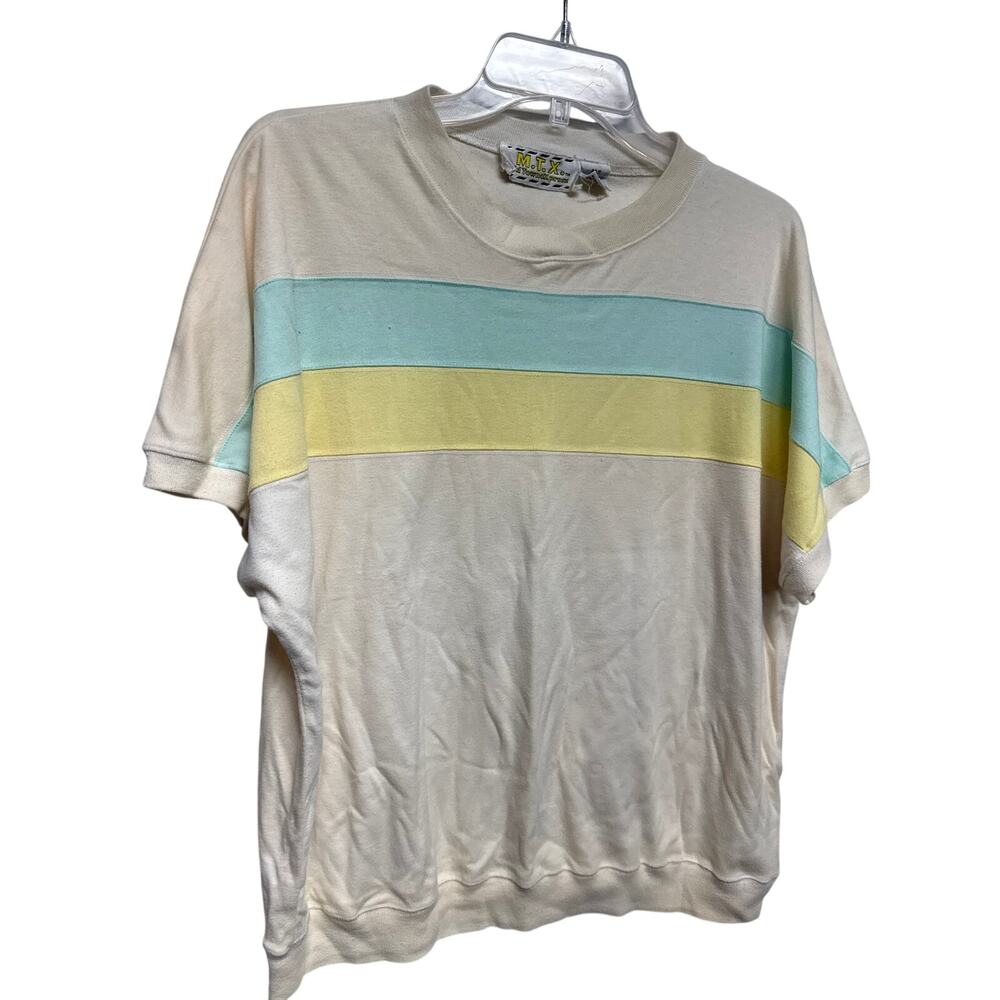 MTX Midtown express Size 22w 80s Pastel Striped Top Summer Teal Yellow